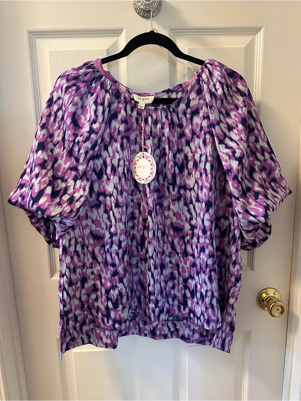Umgee Purple Multi-Print Short Sleeve Blouse NWT